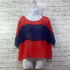 Guess Sheer Round Neck Blouse Medium